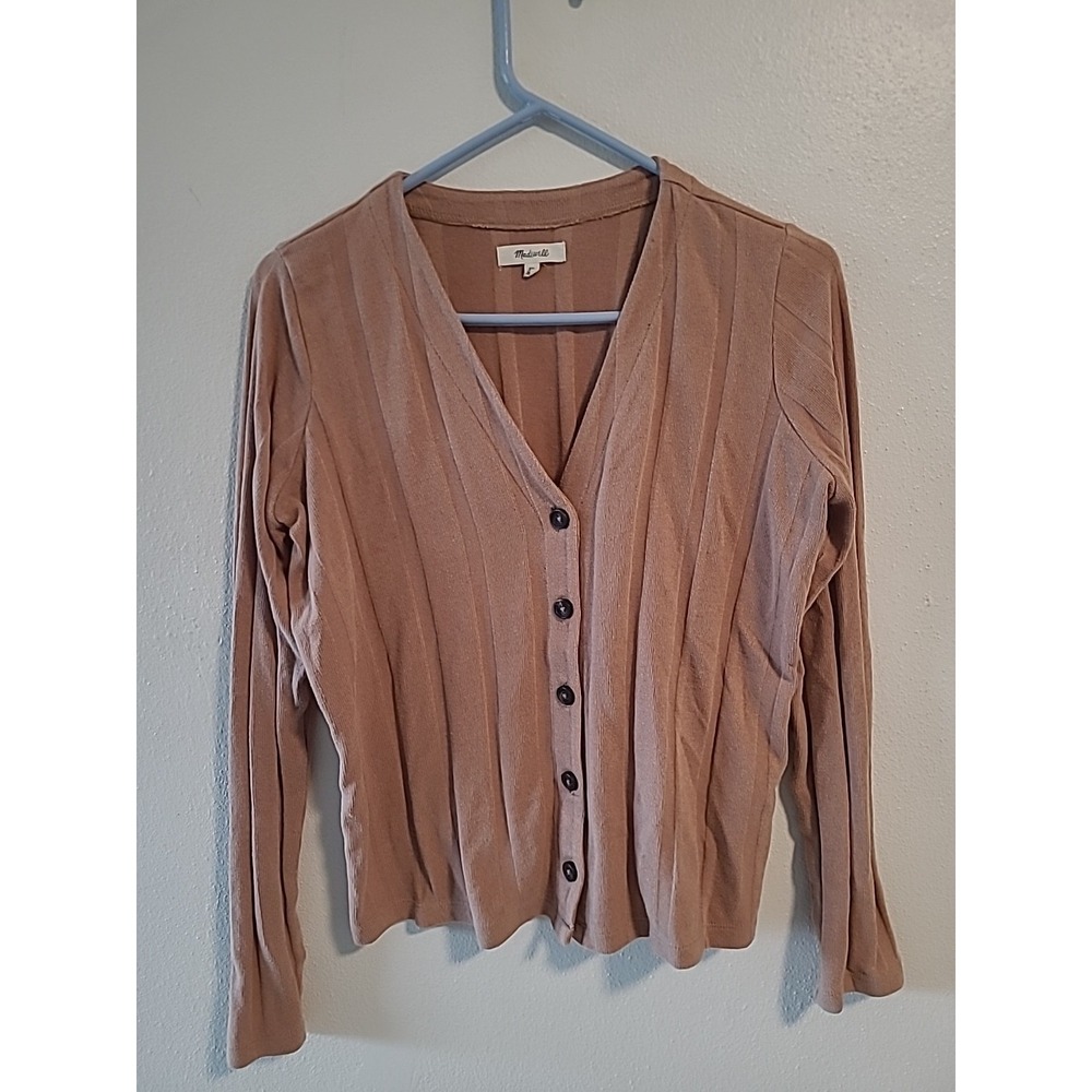 Madewell Ribbed Brown Sweater Knit Cardigan Tan Size XS V Neck Buttons